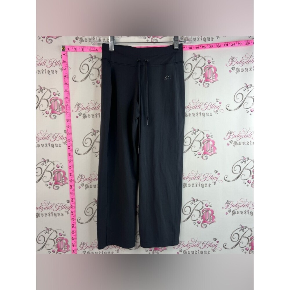 adidas pants comfy stretchy yoga climalite Black Wide-Leg Drawstring Sweatpants